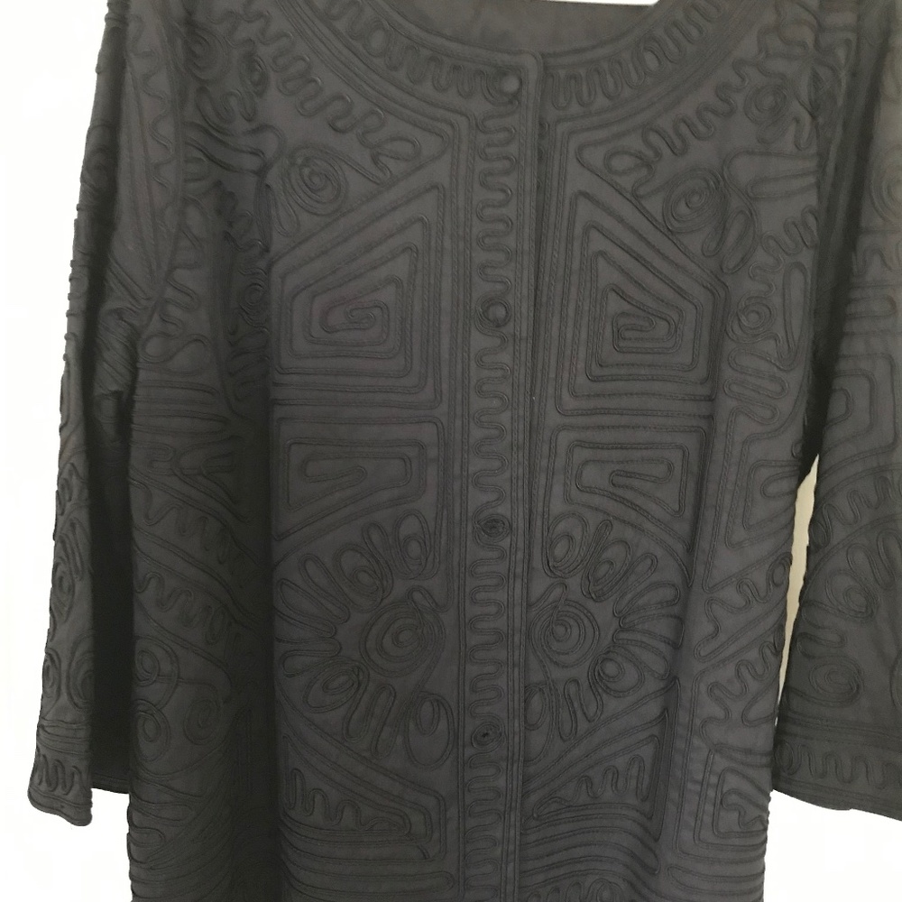 Izaro 3/4 Sleeve Jacket Size XL Black Lined Embellished Linework Covered Buttons